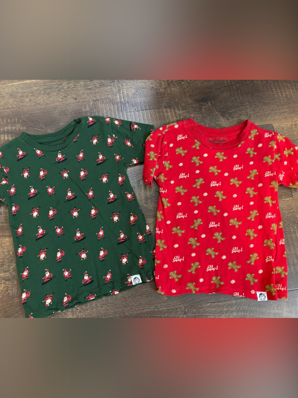 Free Planet Green & Red Holiday Gingerbread Short Sleeve Tee Duo